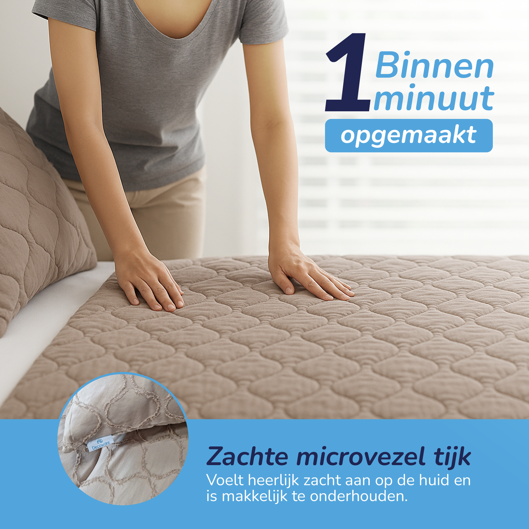 Decoware Easy dekbed zonder overtrek inclusief kussensloop - Tufted Curve - taupe
