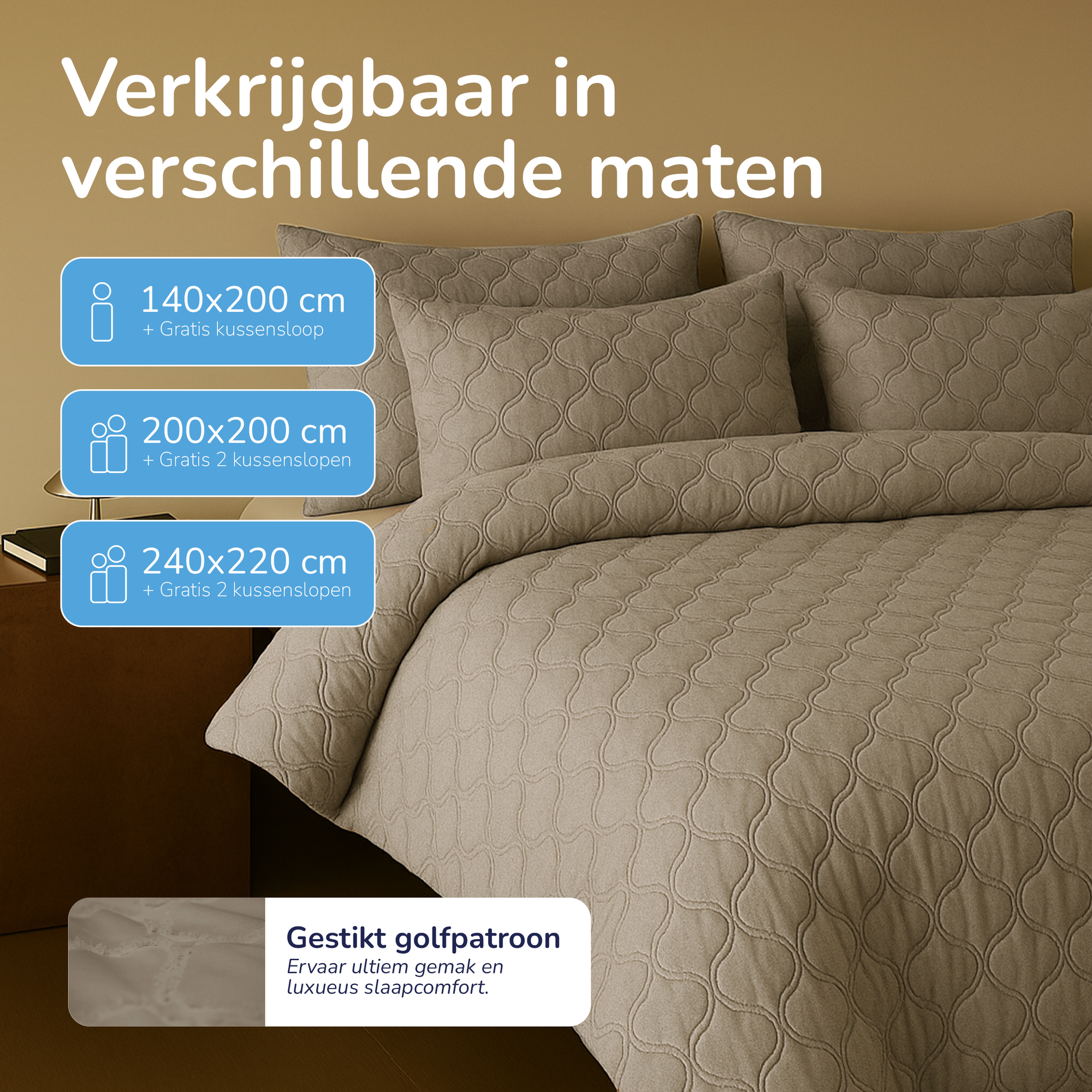 Decoware Easy dekbed zonder overtrek inclusief kussensloop - Tufted Curve - taupe