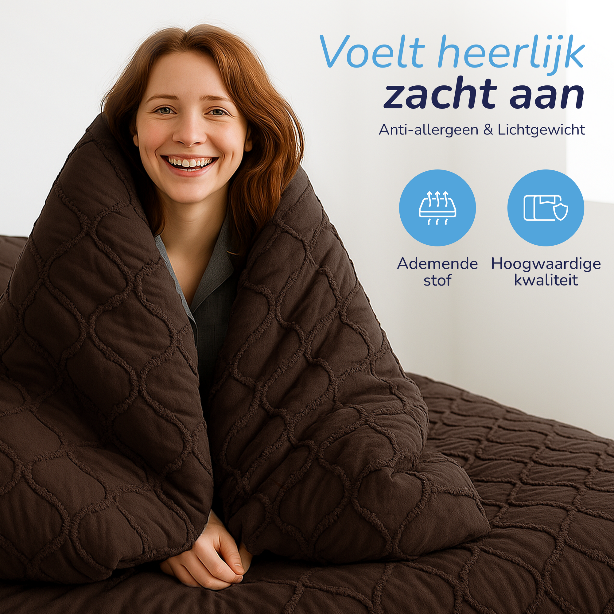 Decoware Easy dekbed zonder overtrek inclusief kussensloop - Tufted Curve - bruin
