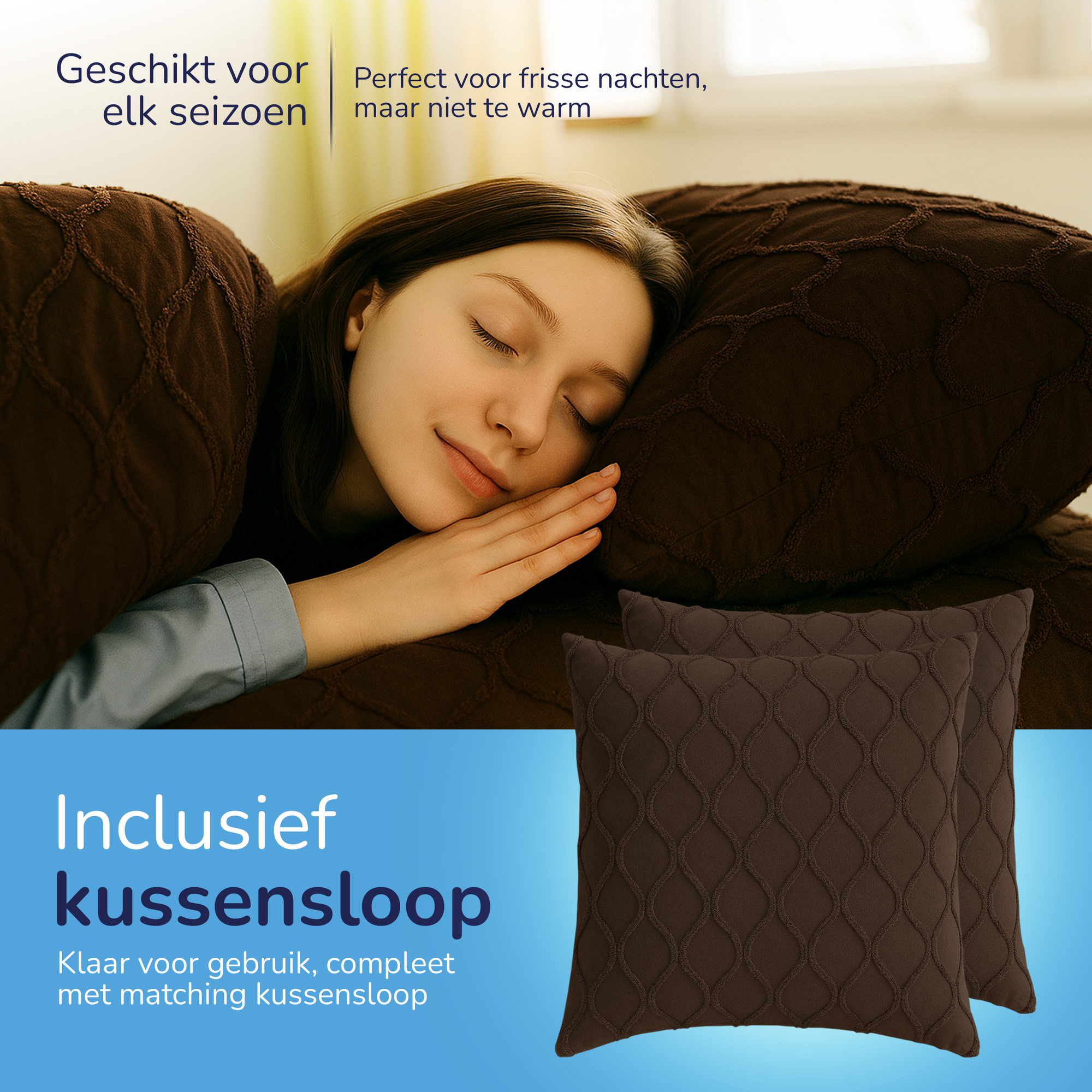 Decoware Easy dekbed zonder overtrek inclusief kussensloop - Tufted Curve - bruin