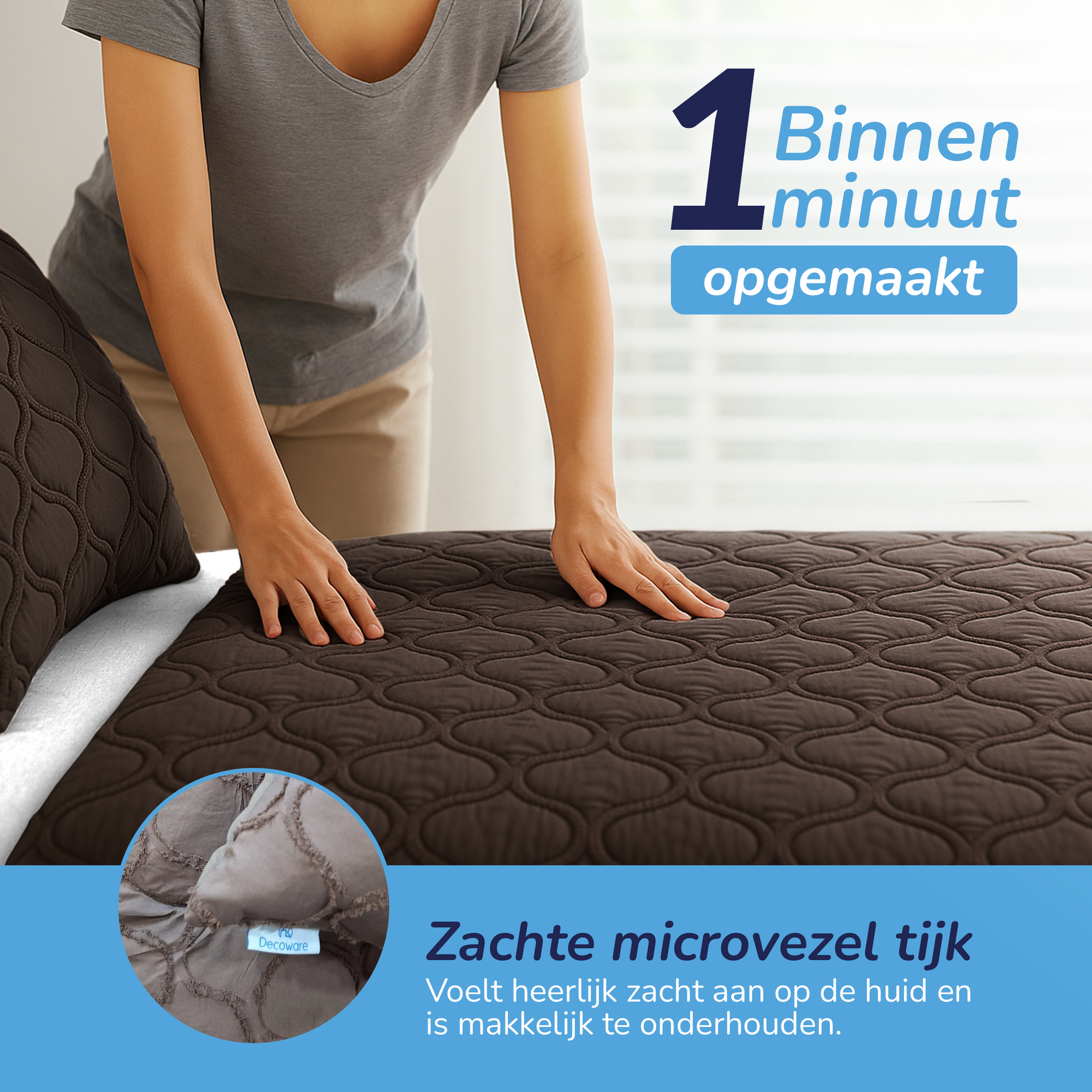 Decoware Easy dekbed zonder overtrek inclusief kussensloop - Tufted Curve - bruin