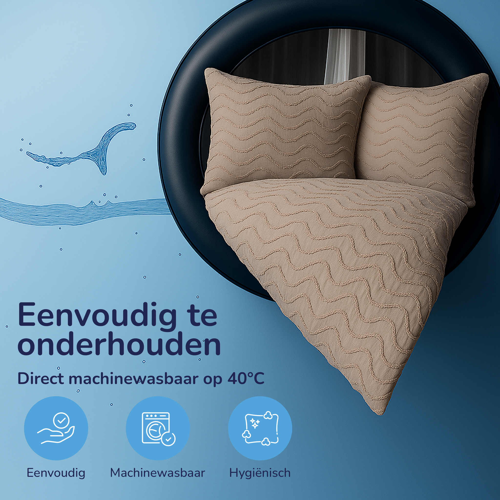 Decoware Easy dekbed zonder overtrek inclusief kussensloop - Tufted Waves - taupe