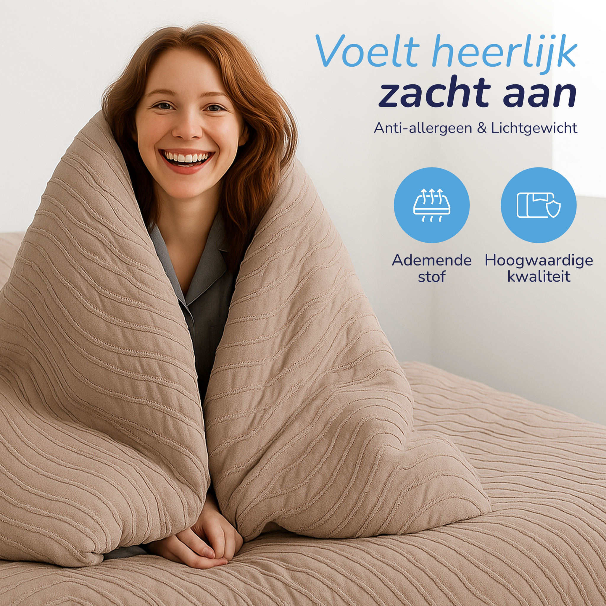 Decoware Easy dekbed zonder overtrek inclusief kussensloop - Tufted Waves - taupe