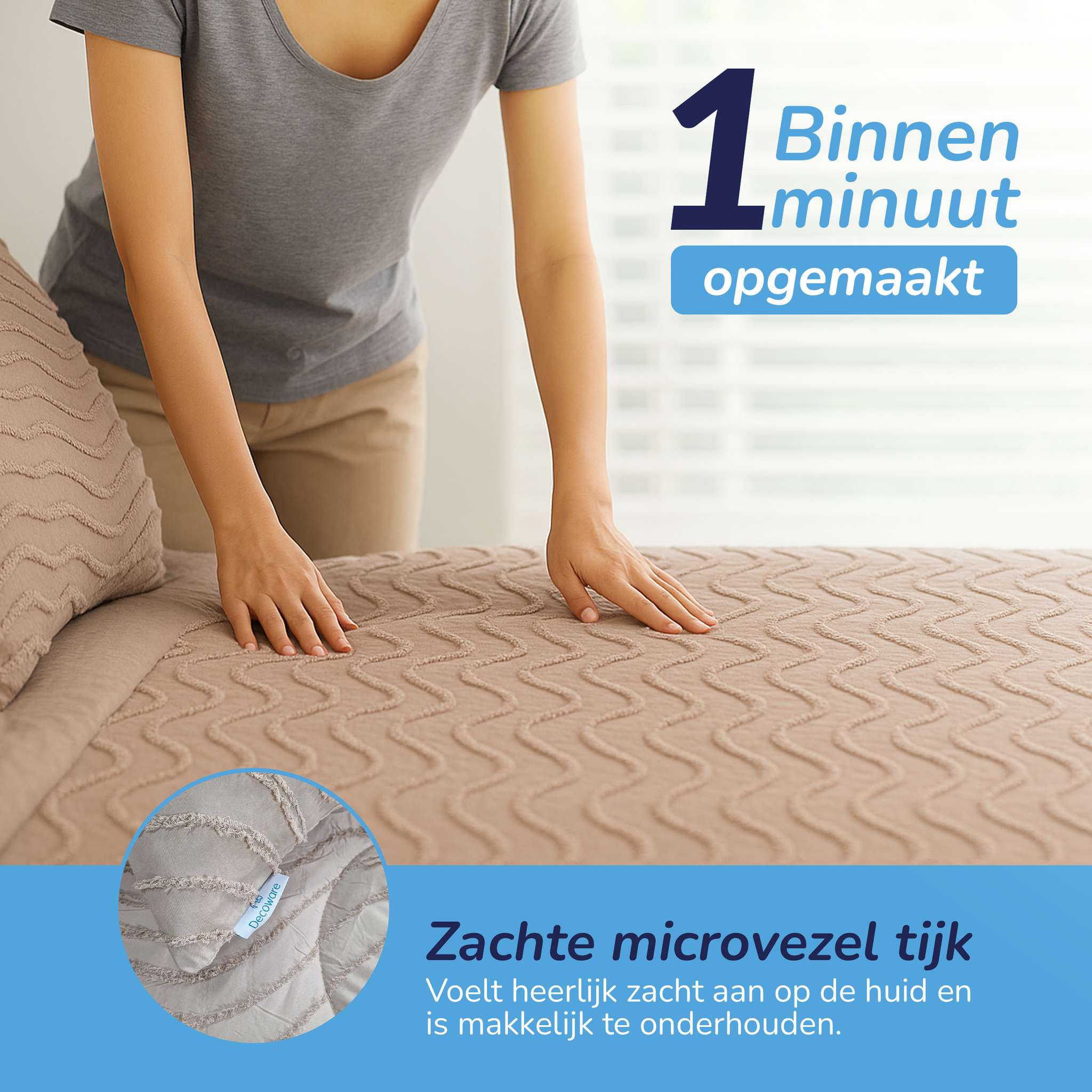 Decoware Easy dekbed zonder overtrek inclusief kussensloop - Tufted Waves - taupe