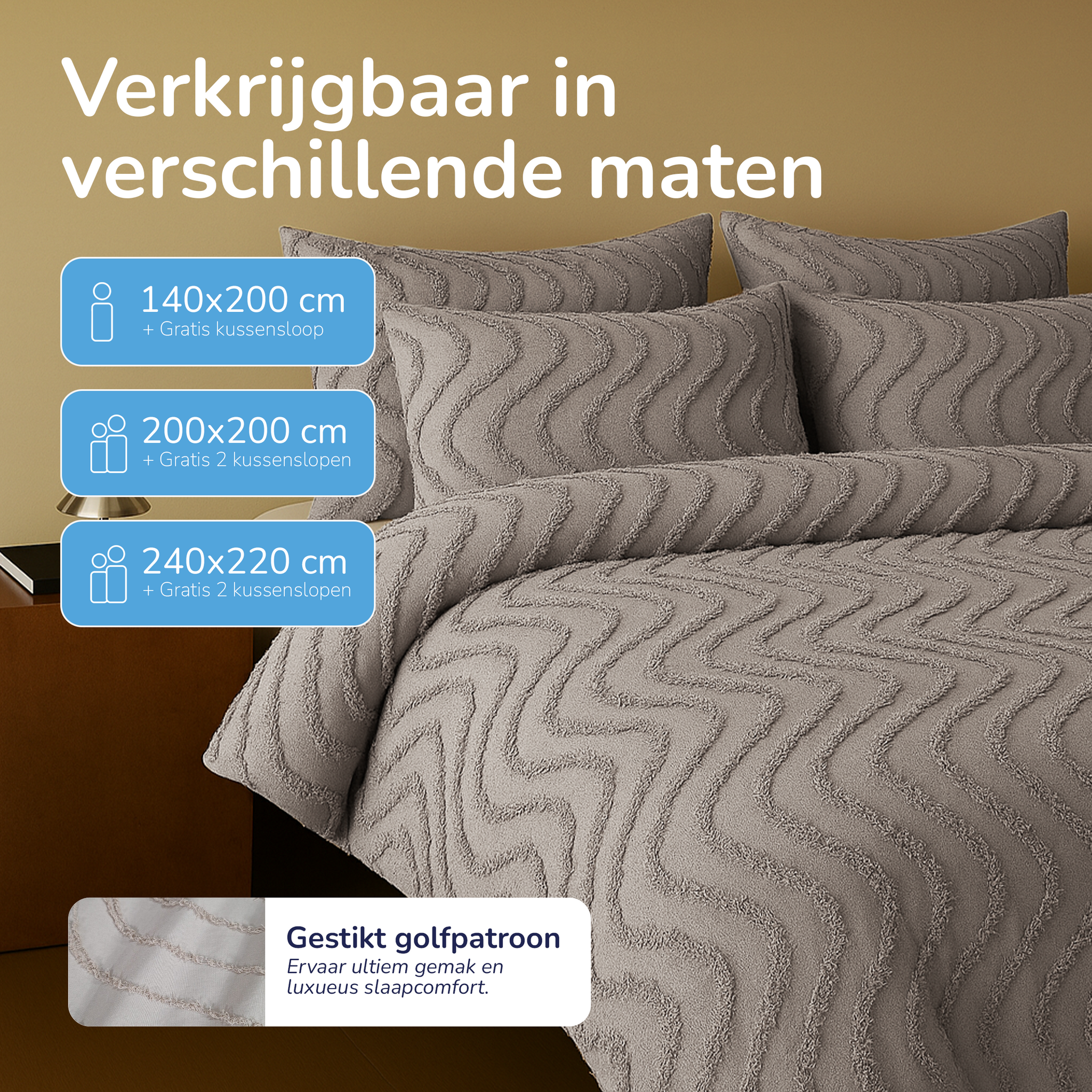 Decoware Easy dekbed zonder overtrek inclusief kussensloop - Tufted Waves - taupe