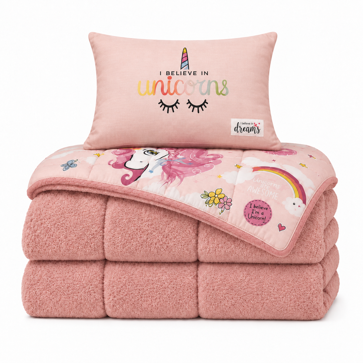 Decoware kinderdekbed zonder overtrek Pink dreams - Teddy - Katoen - Incl. kussensloop - 140x220 cm