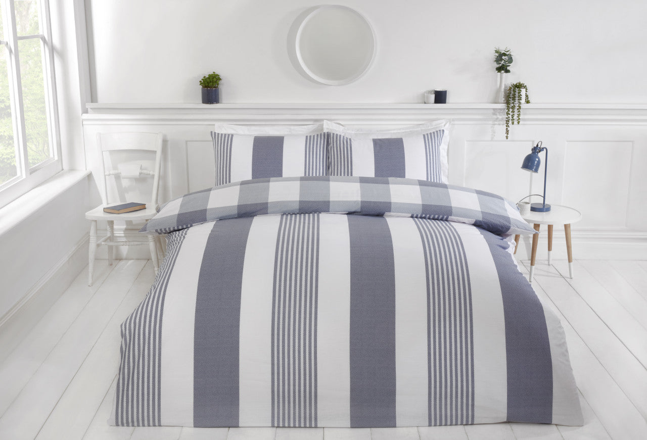 Purest Home dekbedovertrek Chambray Stripe denim - polykatoen - lits-jumeaux (230x220 + 2st. 50x75 cm)