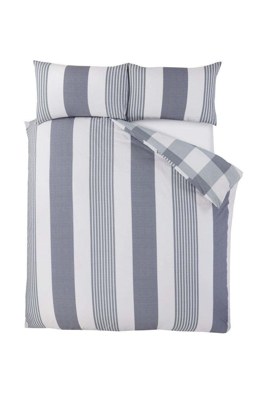 Purest Home dekbedovertrek Chambray Stripe denim - polykatoen - lits-jumeaux