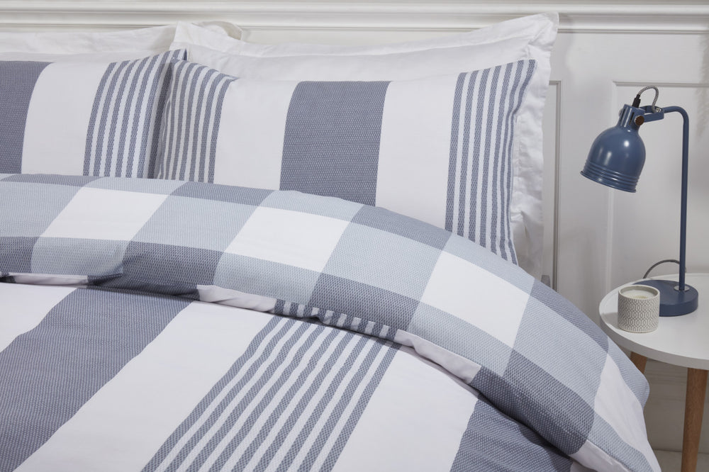Purest Home dekbedovertrek Chambray Stripe denim - polykatoen - lits-jumeaux