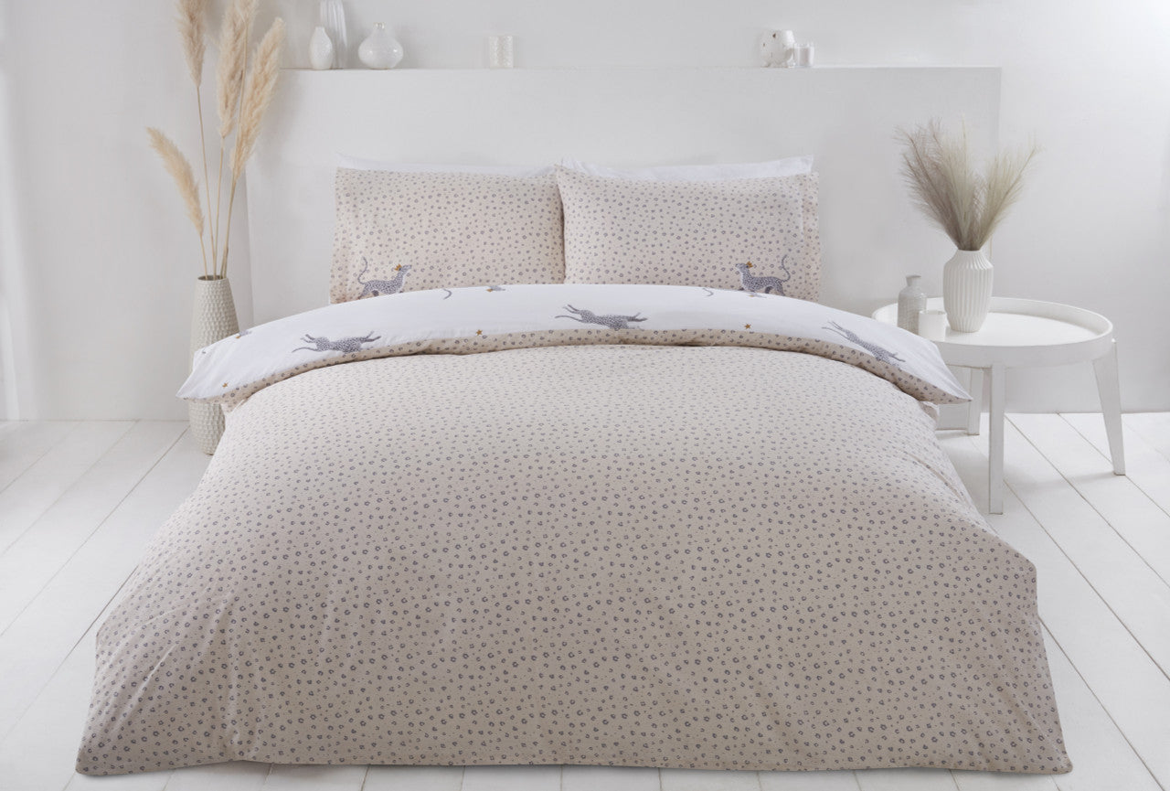 Dekbedovertrek Leopard grijs - polykatoen - Lits-jumeaux (230x220 + 2st 50x75 cm)