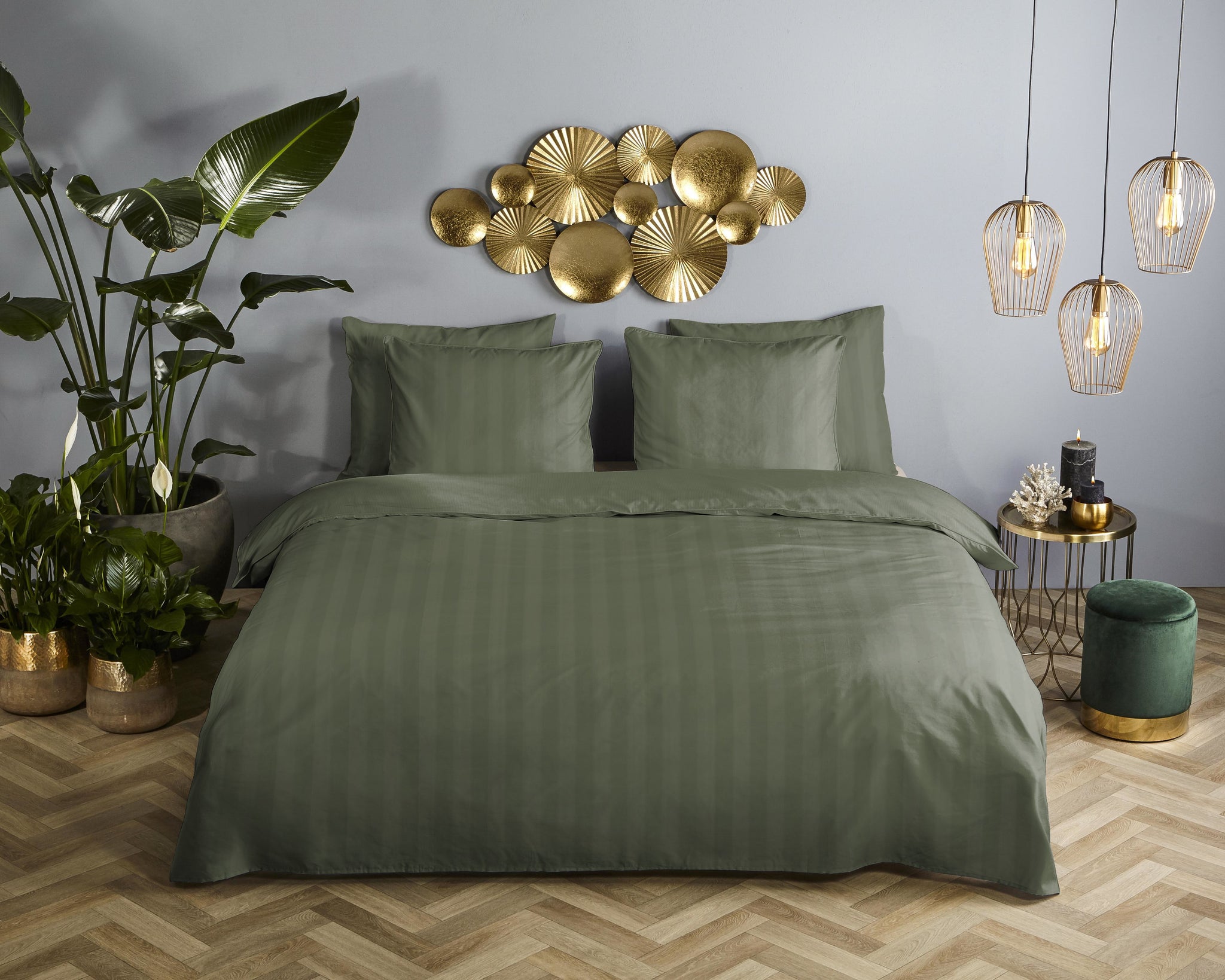 Descanso dekbedovertrek Hotel Sevilla - Olive Green - Katoensatijn
