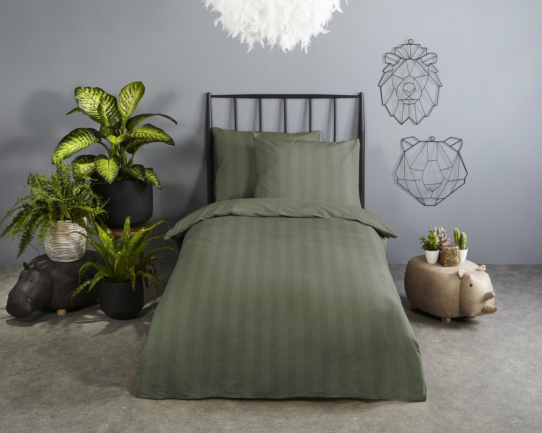 Descanso peuterbed dekbedovertrek Hotel Sevilla - Olive Green - katoen satijn - 120x150 + 60x70 cm