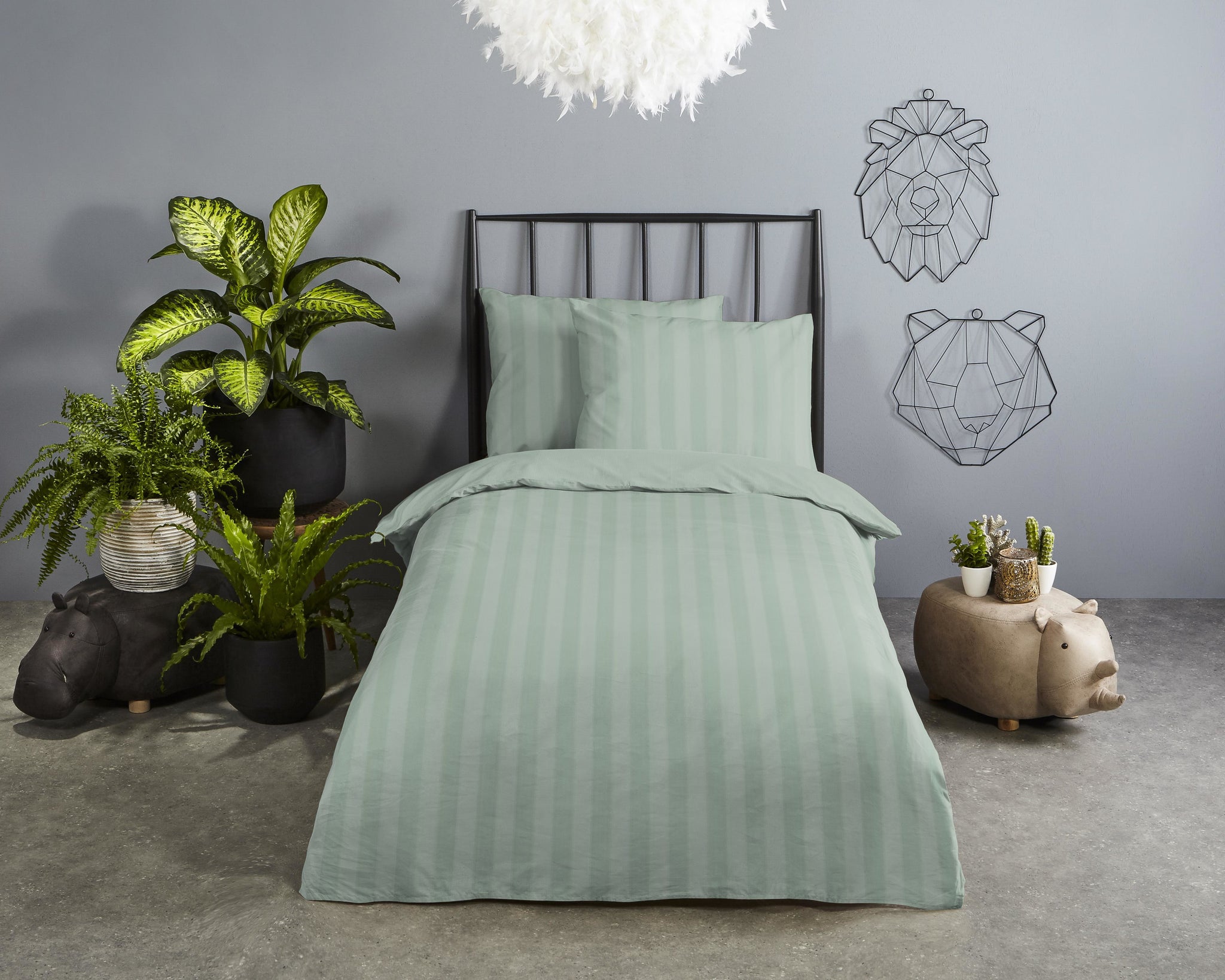 Descanso peuterbed dekbedovertrek Hotel Sevilla - Light Sage - katoen satijn - 120x150 + 60x70 cm