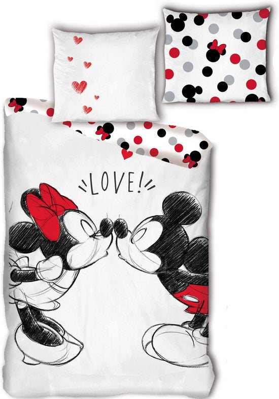 Disney dekbedovertrek Minnie & Mickey Love - katoen - eenpersoons (140x200 + 65x65 cm)