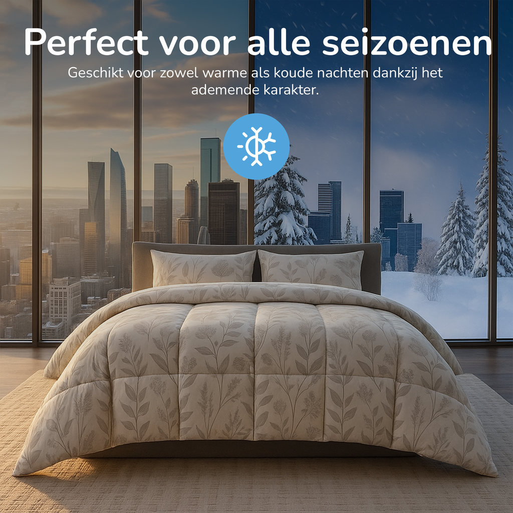Decoware dekbed zonder overtrek inclusief kussensloop Silhouette Leaves - zand - microvezel
