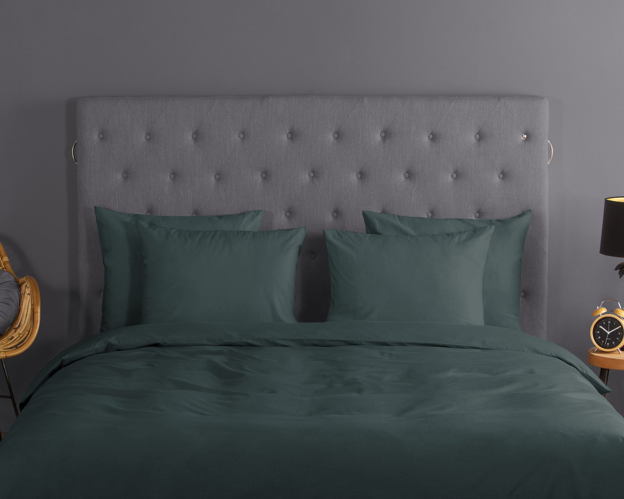 Good Morning dekbedovertrek Uni - Donker Groen - Katoen