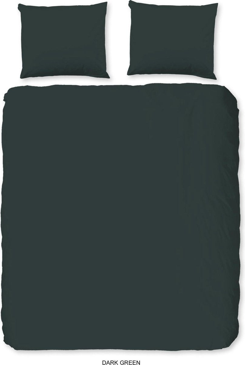 Good Morning dekbedovertrek Uni - Donker Groen - Katoen