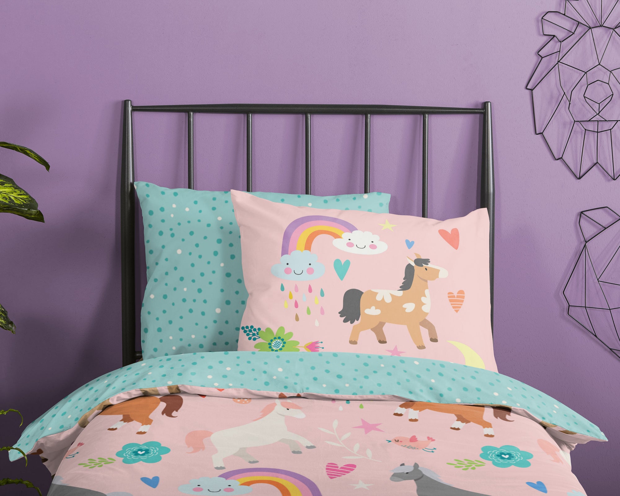 Good Morning kinderdekbedovertrek Horses - katoen - eenpersoons (140x220 + 60x70 cm)