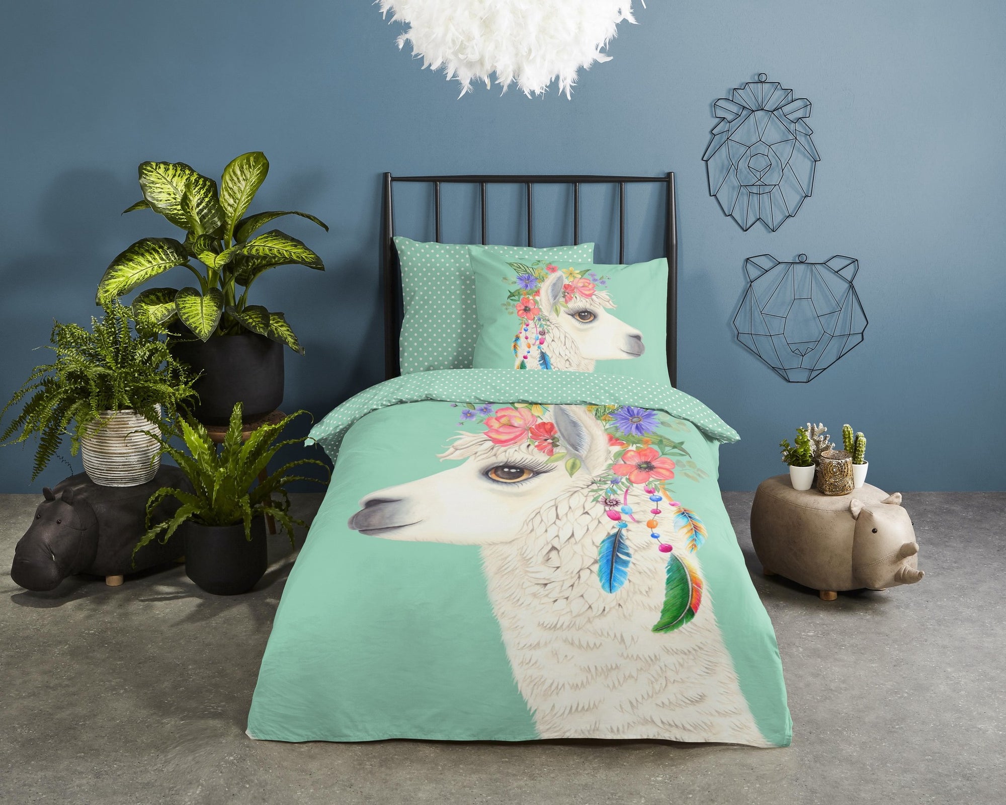 Good Morning kinderdekbedovertrek Lama Joey - katoen - eenpersoons (140x220 + 60x70 cm)