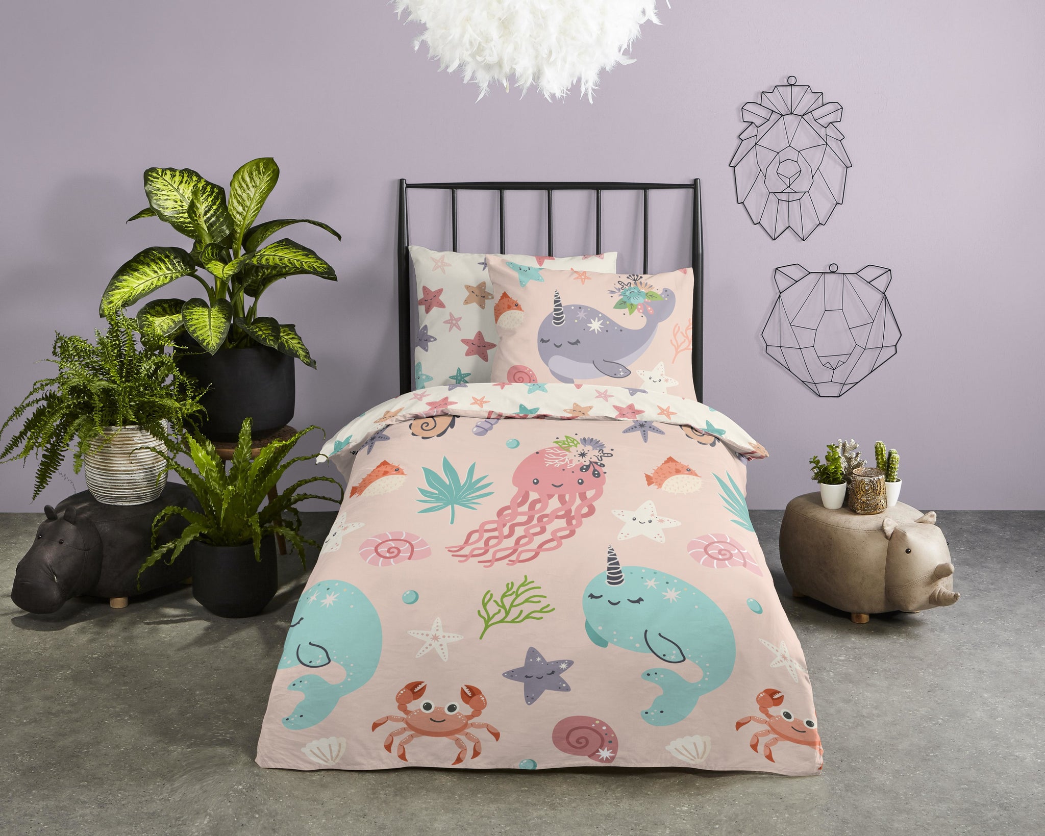 Roze dekbedovertrek met zeedieren