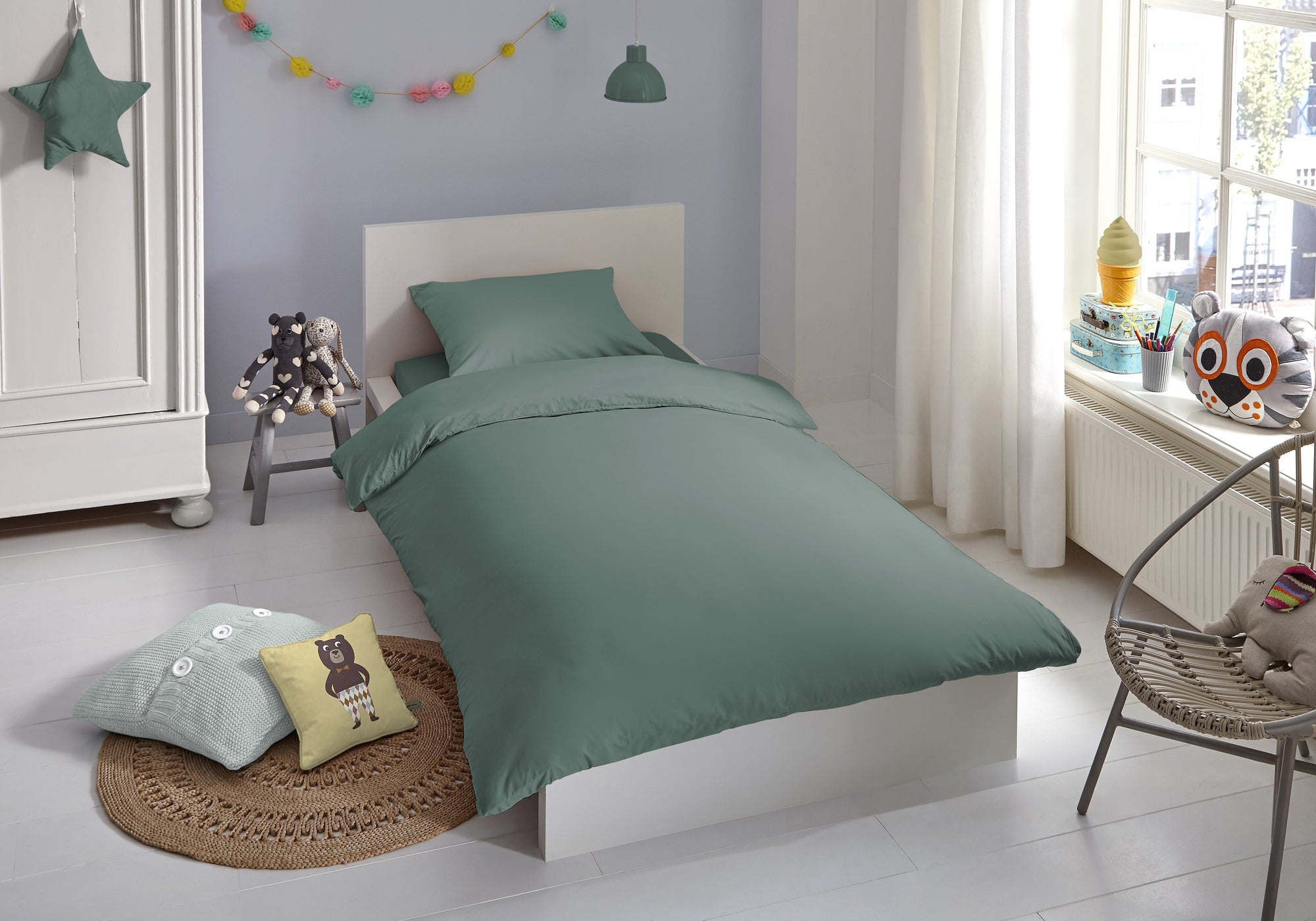 Good Morning peuterdekbedovertrek Uni - olijfgroen - katoen - peuter (120x150 + 60x70 cm)