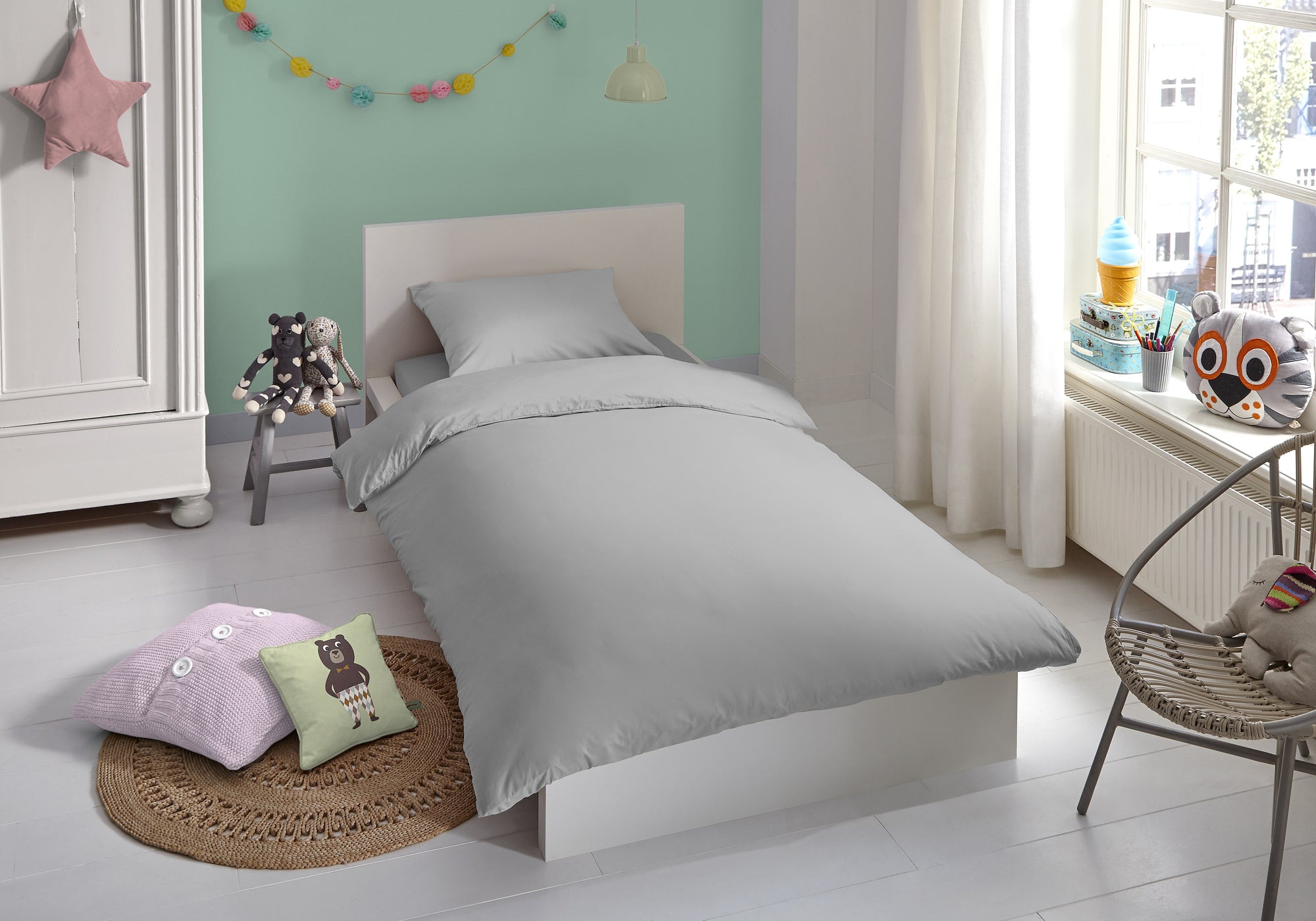 Good Morning peuterdekbedovertrek Uni - grijs - katoen - peuter (120x150 + 60x70 cm)