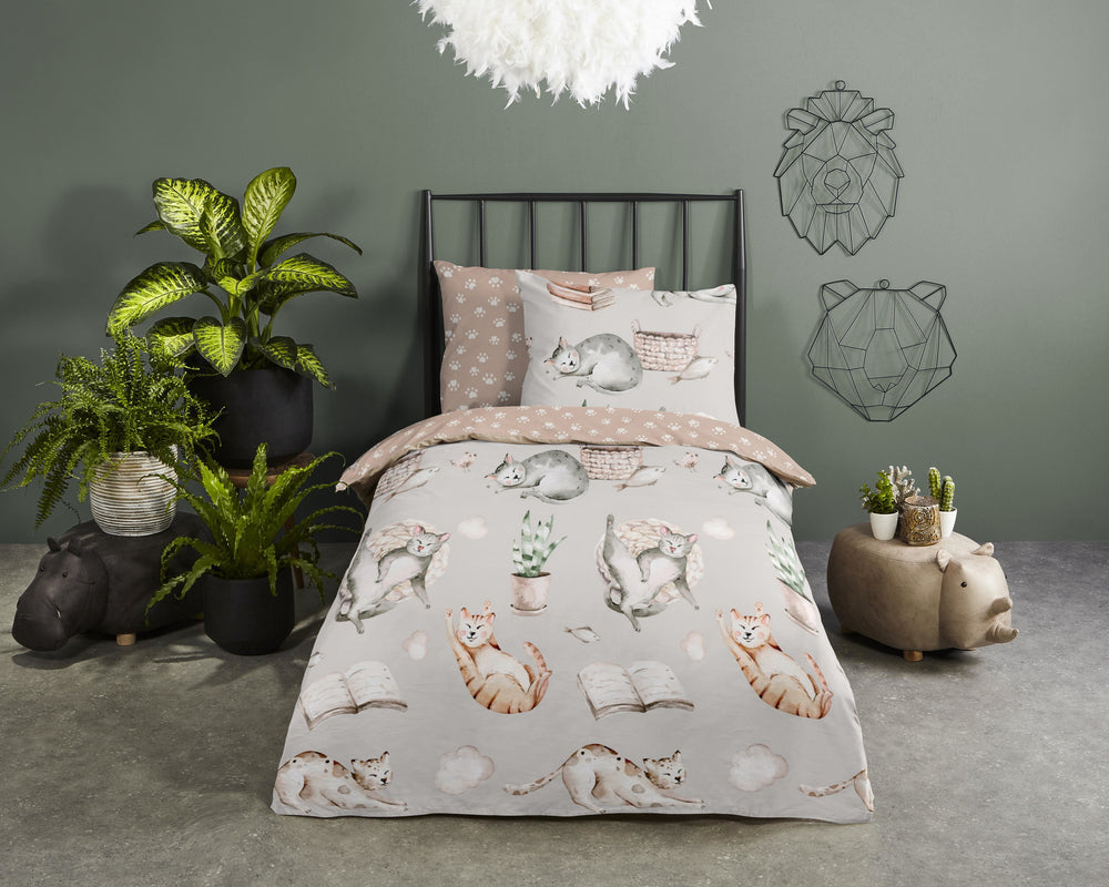 Good morning dekbedovertrek Catlife - Katoen - 1-persoons (140x220 + 60x70 cm)