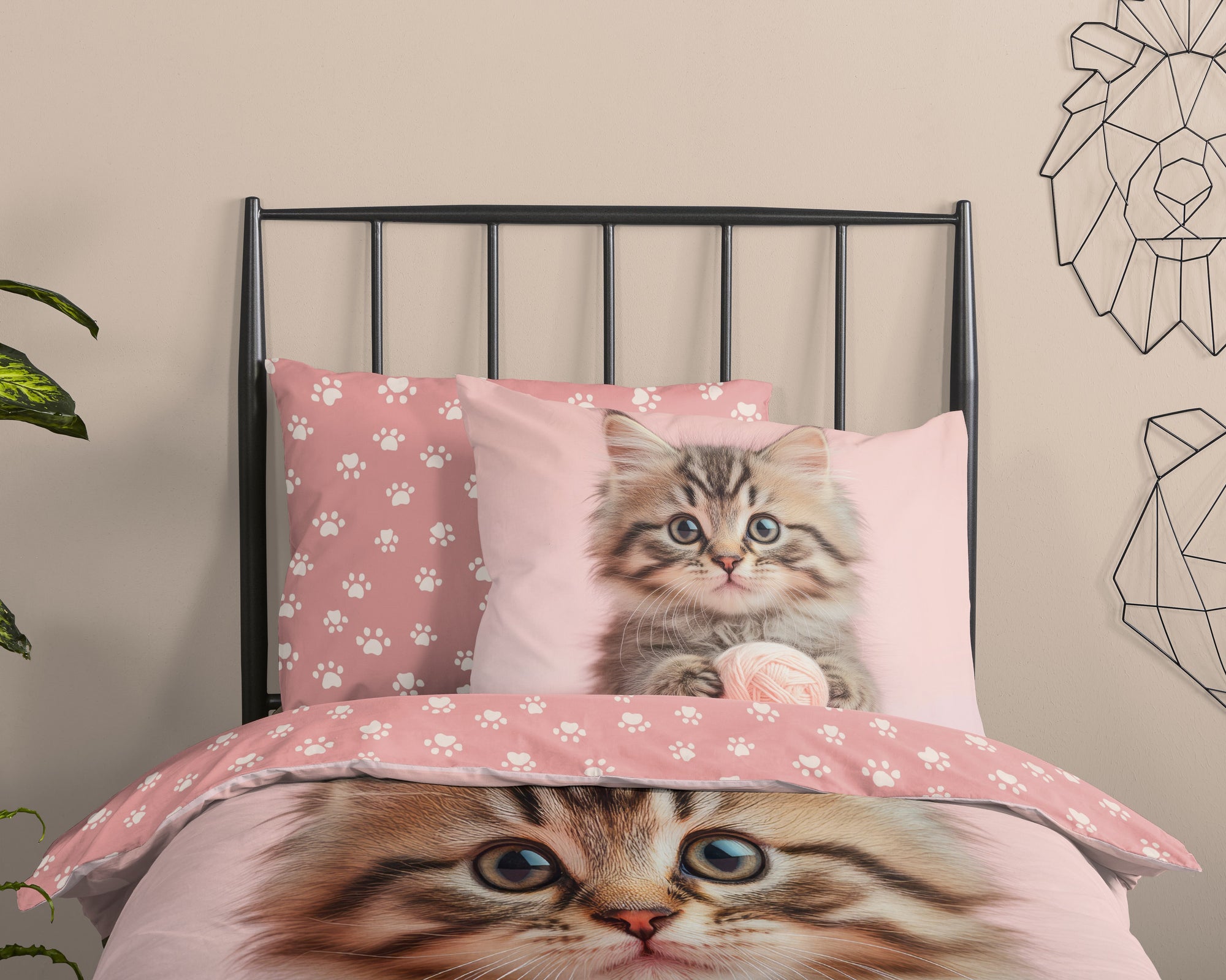 Good morning dekbedovertrek Chat kitten roze - katoen - eenpersoons (140x220 + 60x70 cm)