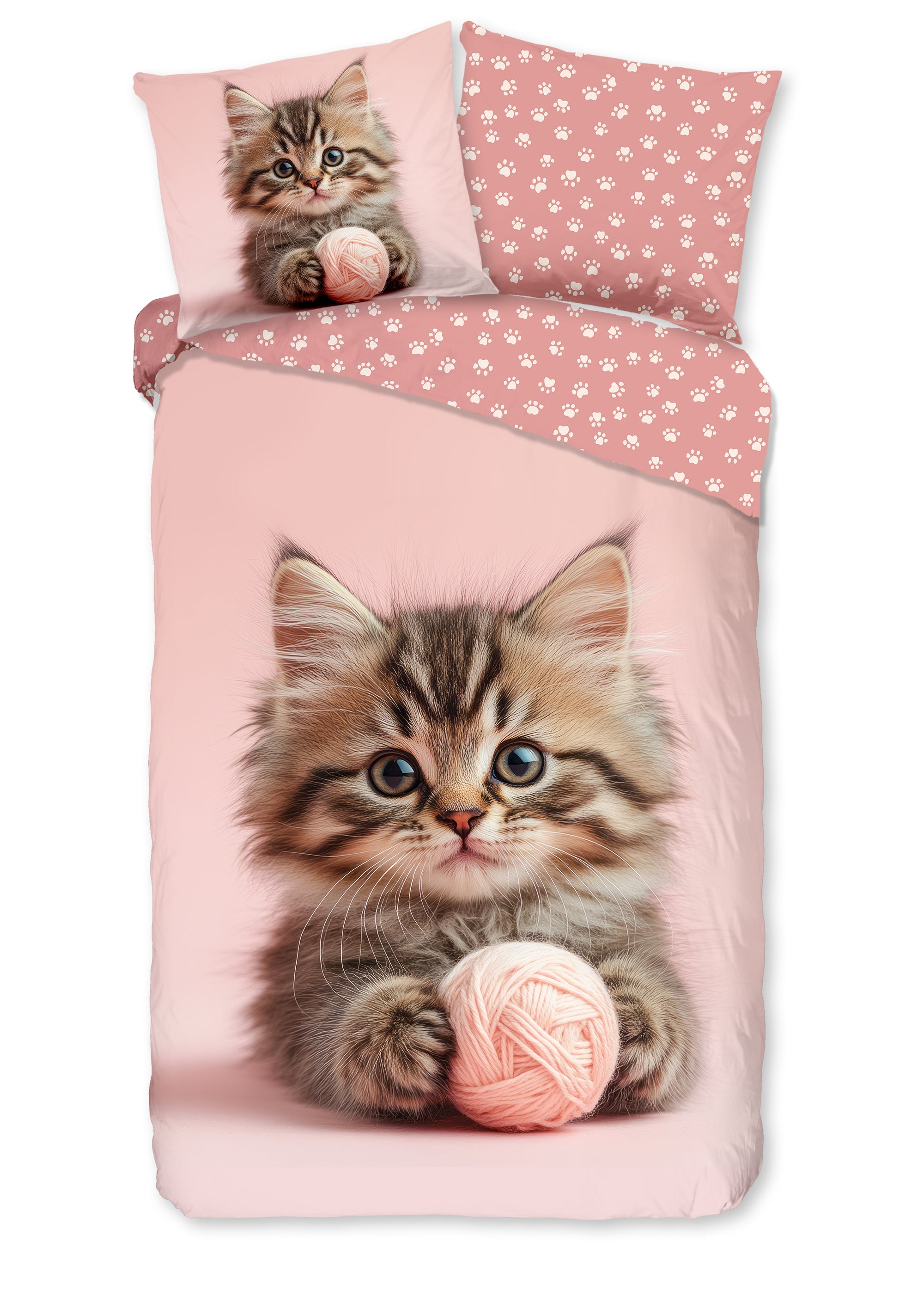 Good morning dekbedovertrek Chat kitten roze - katoen - eenpersoons (140x220 + 60x70 cm)