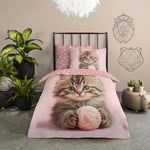 Good morning dekbedovertrek Chat kitten roze - katoen - eenpersoons (140x220 + 60x70 cm)