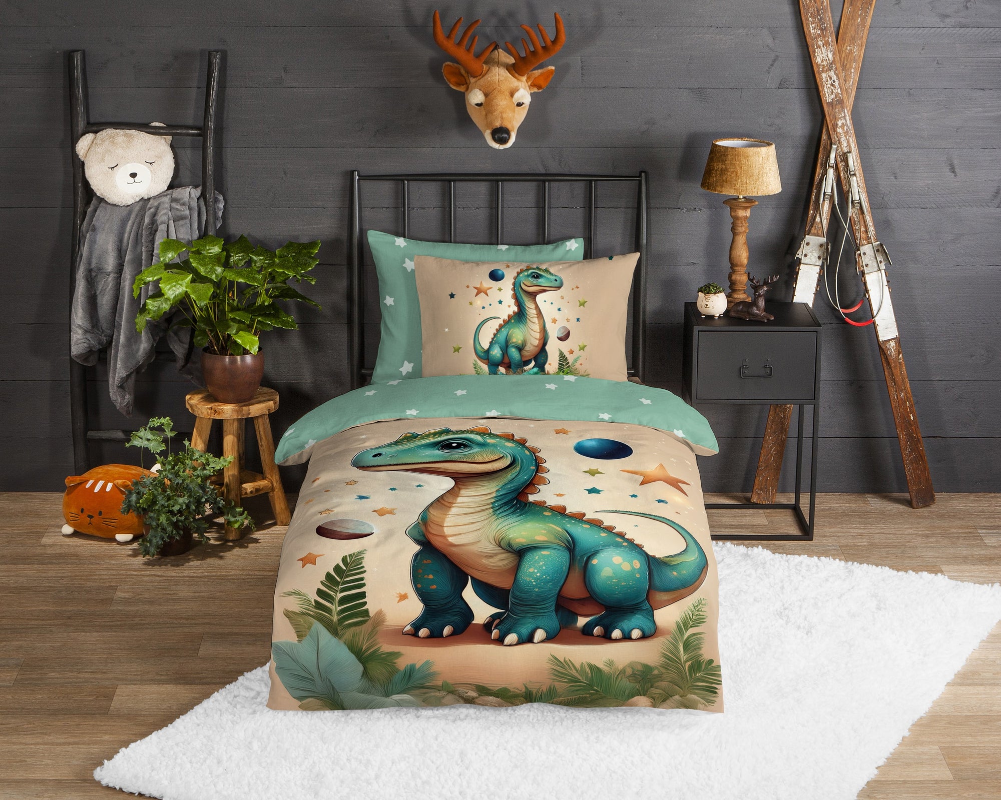 Good morning dekbedovertrek Milo dinosaurus - katoen - eenpersoons (140x220 + 60x70 cm)