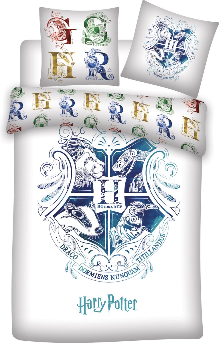 Harry Potter Dekbedovertrek wit - microvezel - eenpersoons (140x200 cm + 63x63 cm)