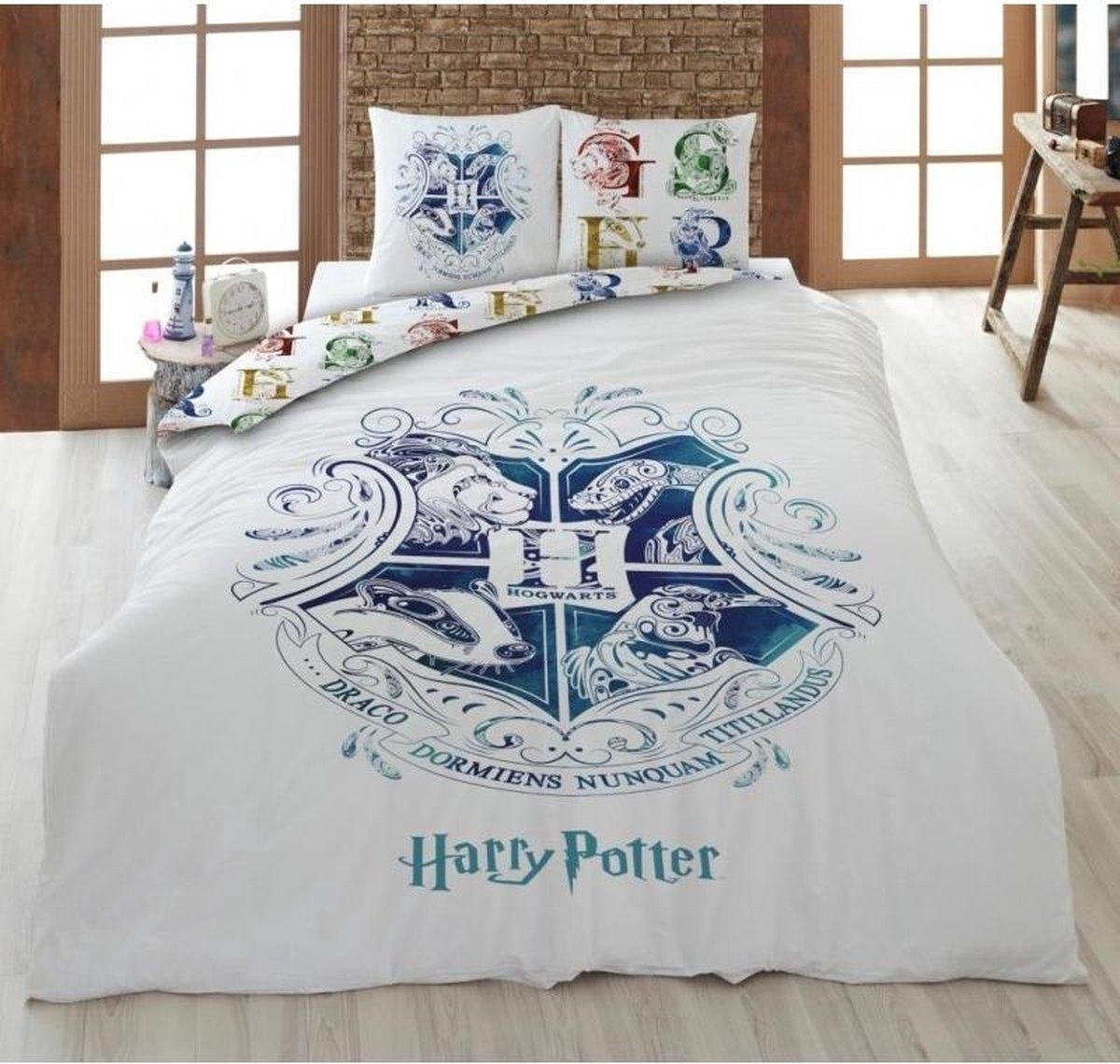 Harry Potter Dekbedovertrek wit - microvezel - eenpersoons (140x200 cm + 63x63 cm)