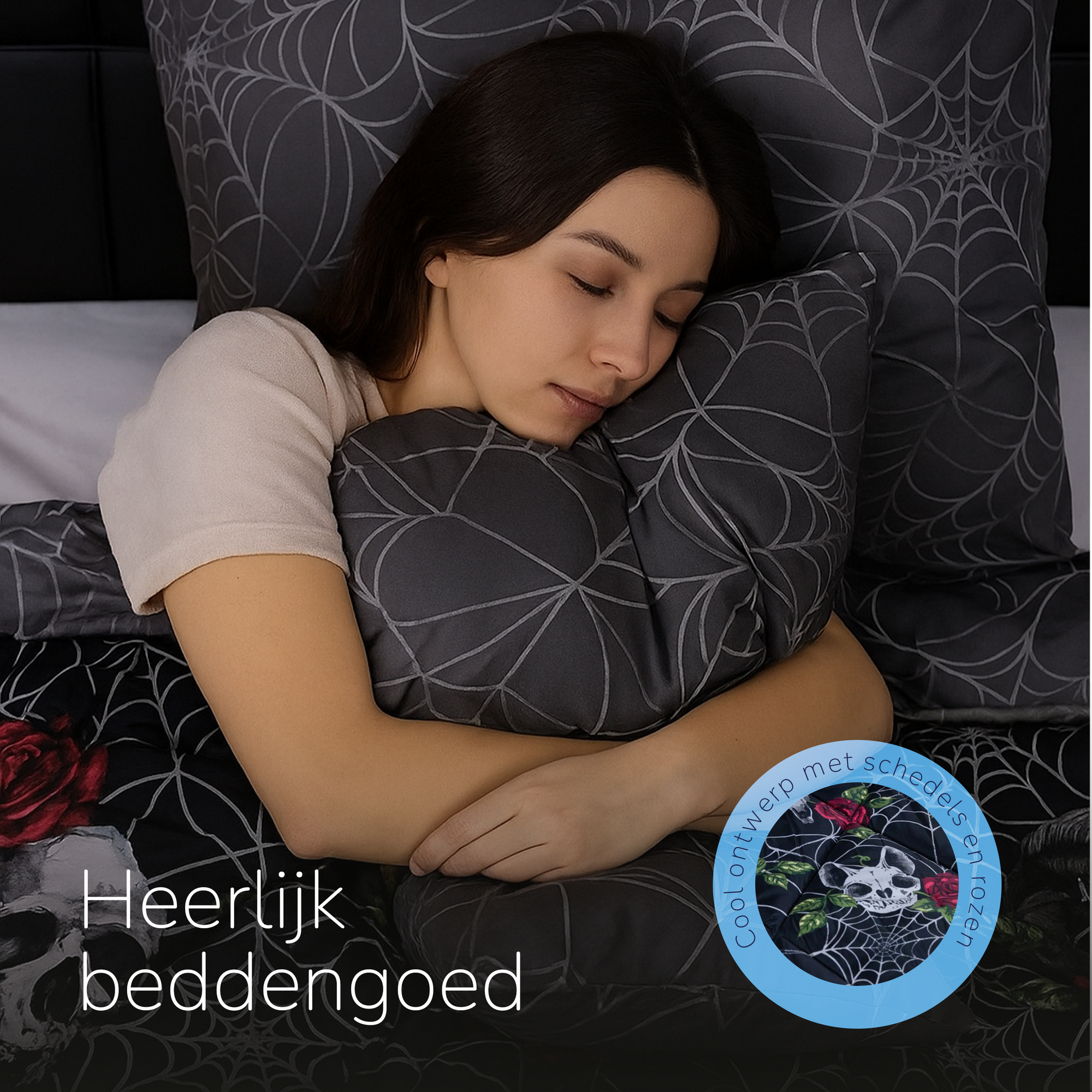 Decoware dekbed zonder overtrek inclusief kussensloop Skulls & Roses - microvezel