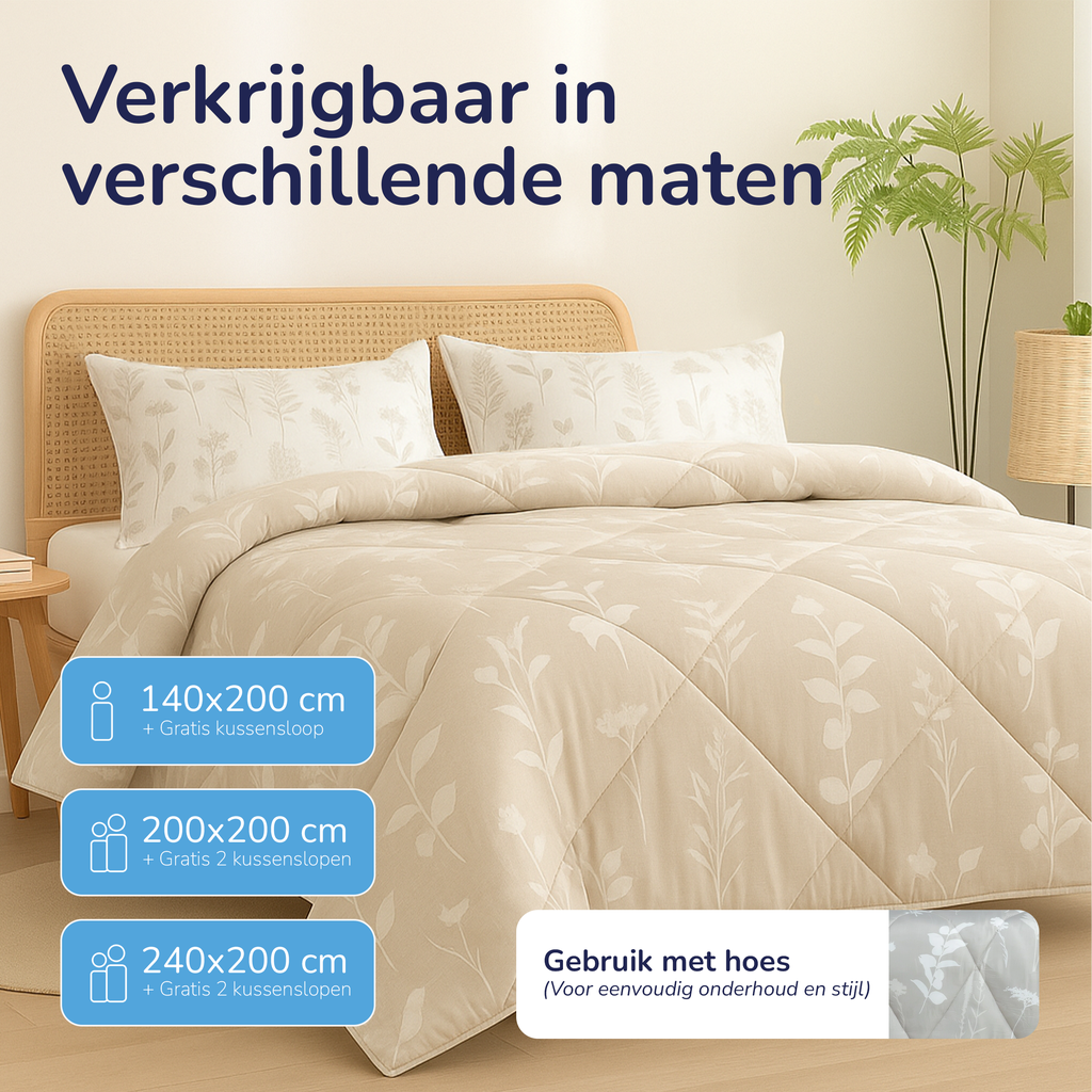 Decoware dekbed zonder overtrek inclusief kussensloop Silhouette Leaves - zand - microvezel