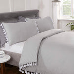 Inspired dekbedovertrek Tassel met kwastjes - polykatoen - grijs