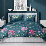 Dekbedovertrek bloemen blauw - Katoensatijn - 1-persoons (140x200 + 70x80 cm)