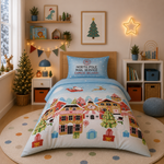 Kerst peuter dekbedovertrek Gingerbread Town - polykatoen