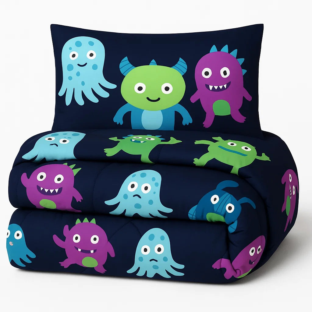 Kinder dekbed zonder overtrek - plus kussensloop - Monsters - 1-persoons (140x200 + 60x70 cm)