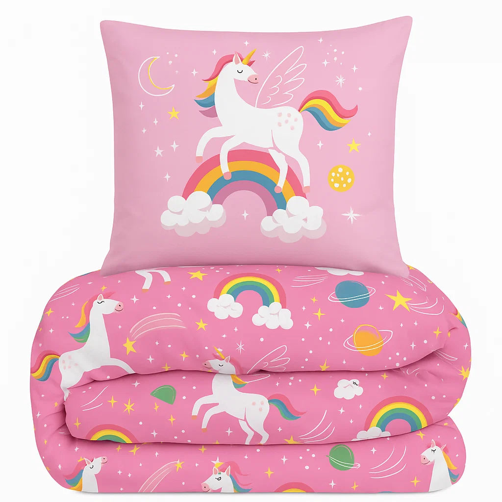 Kinderdekbed zonder overtrek Unicorns & regenbogen - 1-persoons (140x200 + 60x70 cm)
