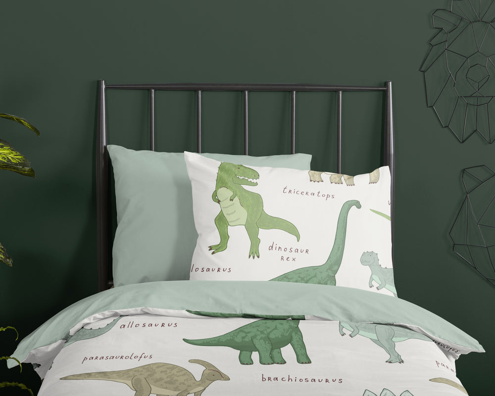 Good morning kinderdekbedovertrek Beata dino - groen - katoen