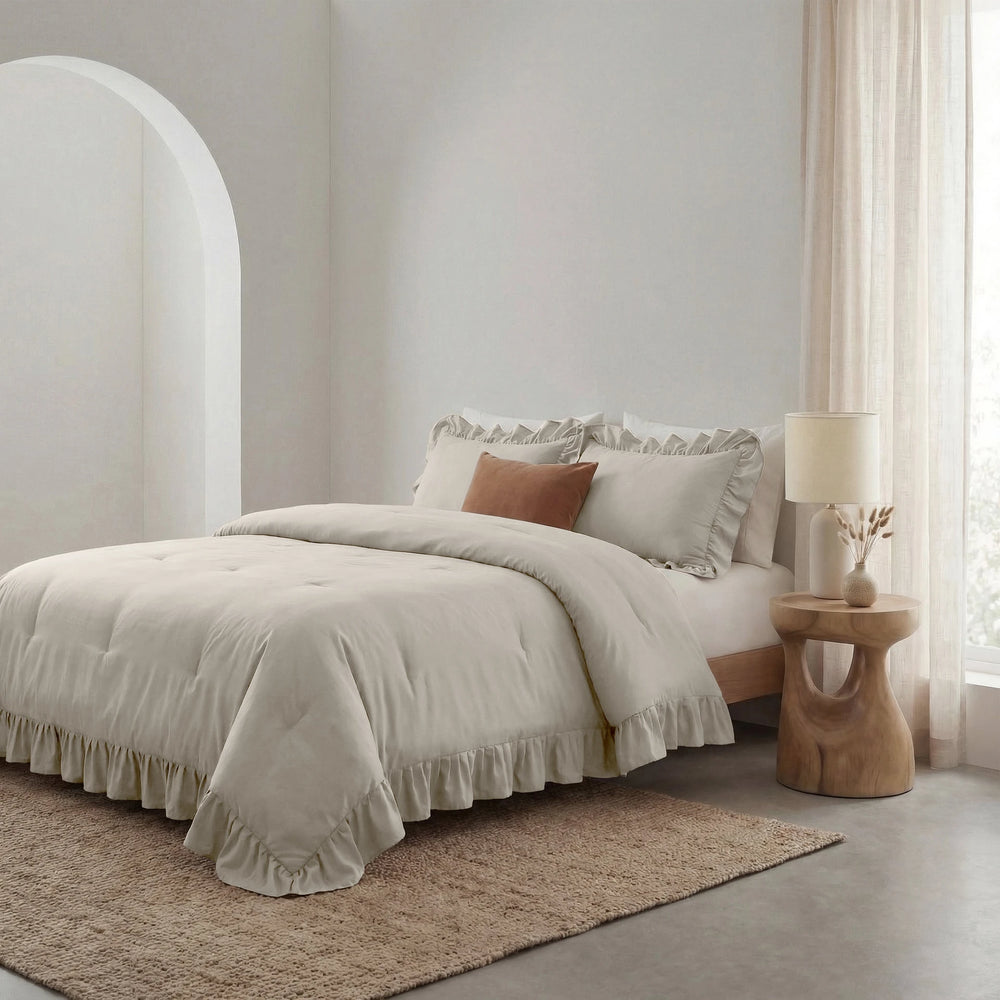 Sleeptime Lazy dekbed zonder overtrek Ruffles excl. kussensloop - Beige/Grijs