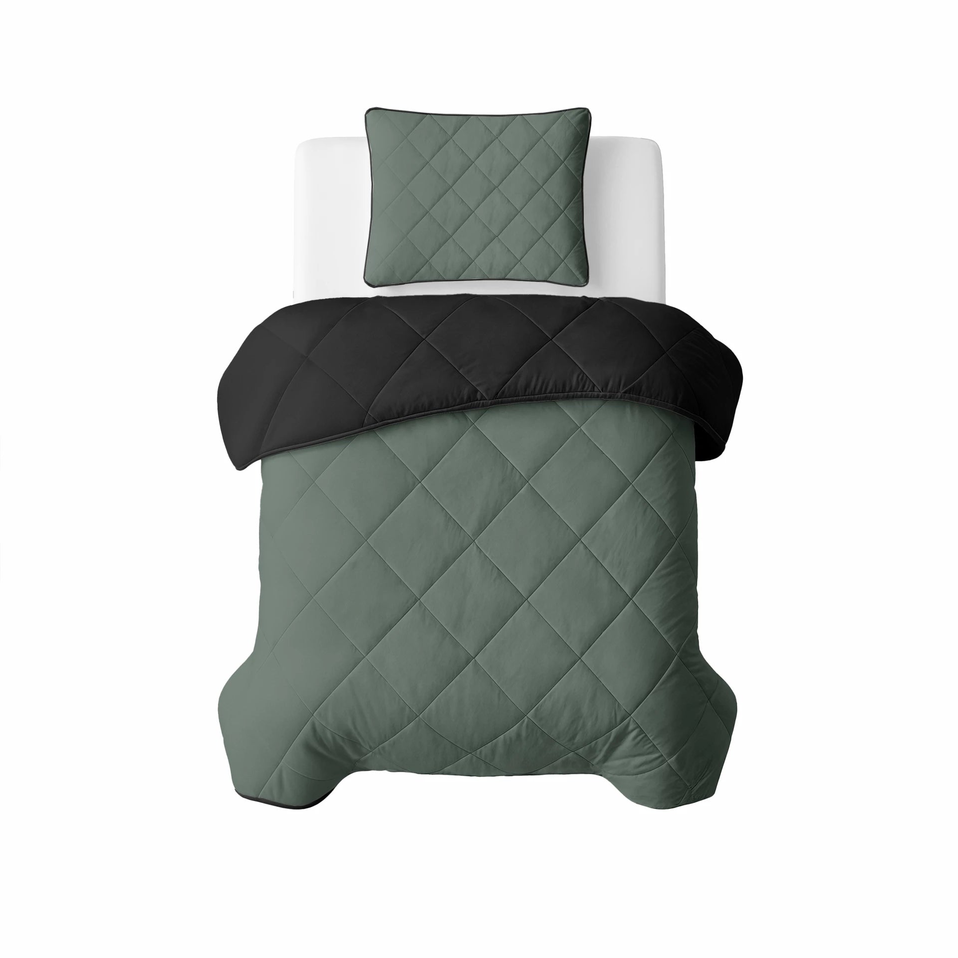 Lazy dekbed zonder overtrek inclusief kussensloop - Groen/Zwart