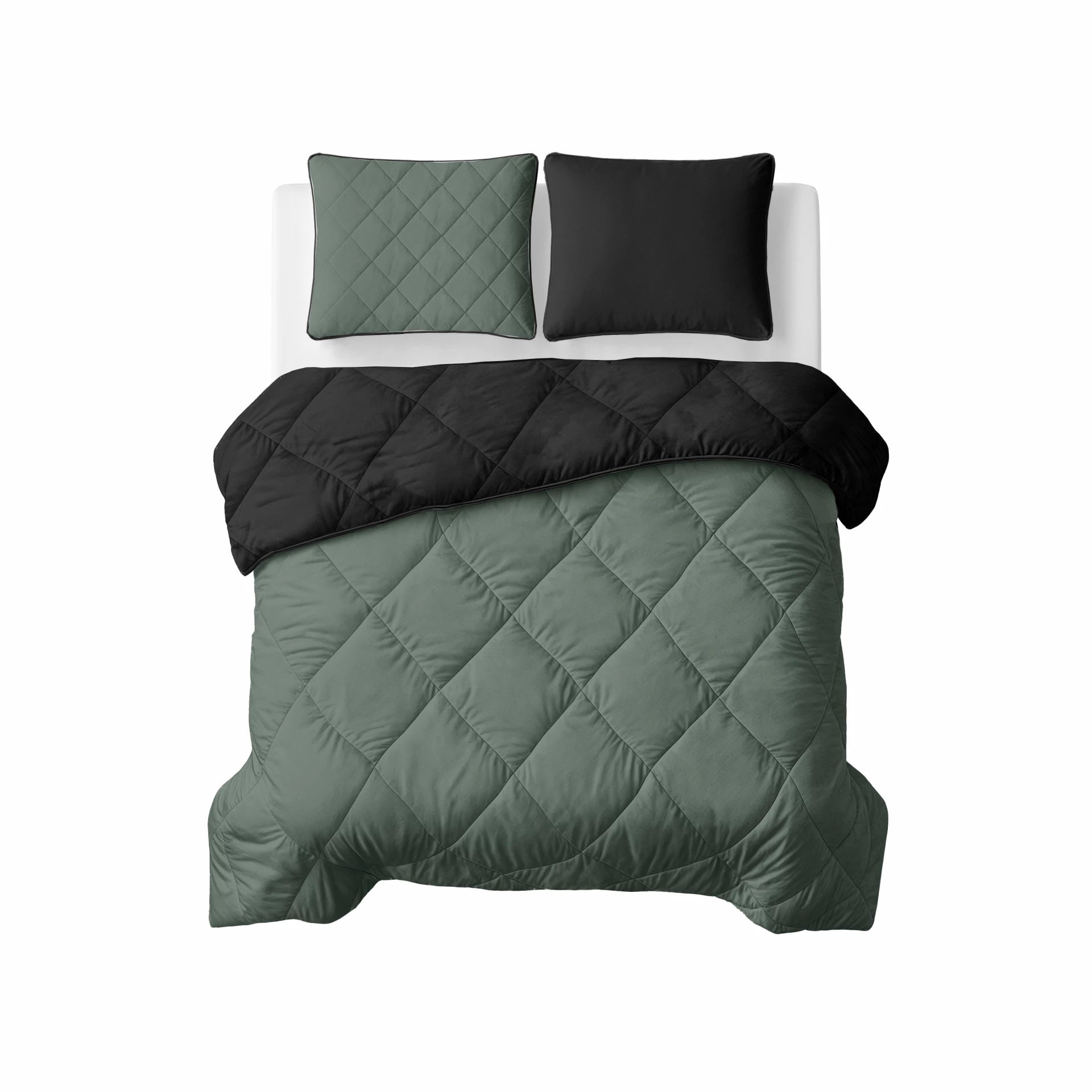 Lazy dekbed zonder overtrek inclusief kussensloop - Groen/Zwart