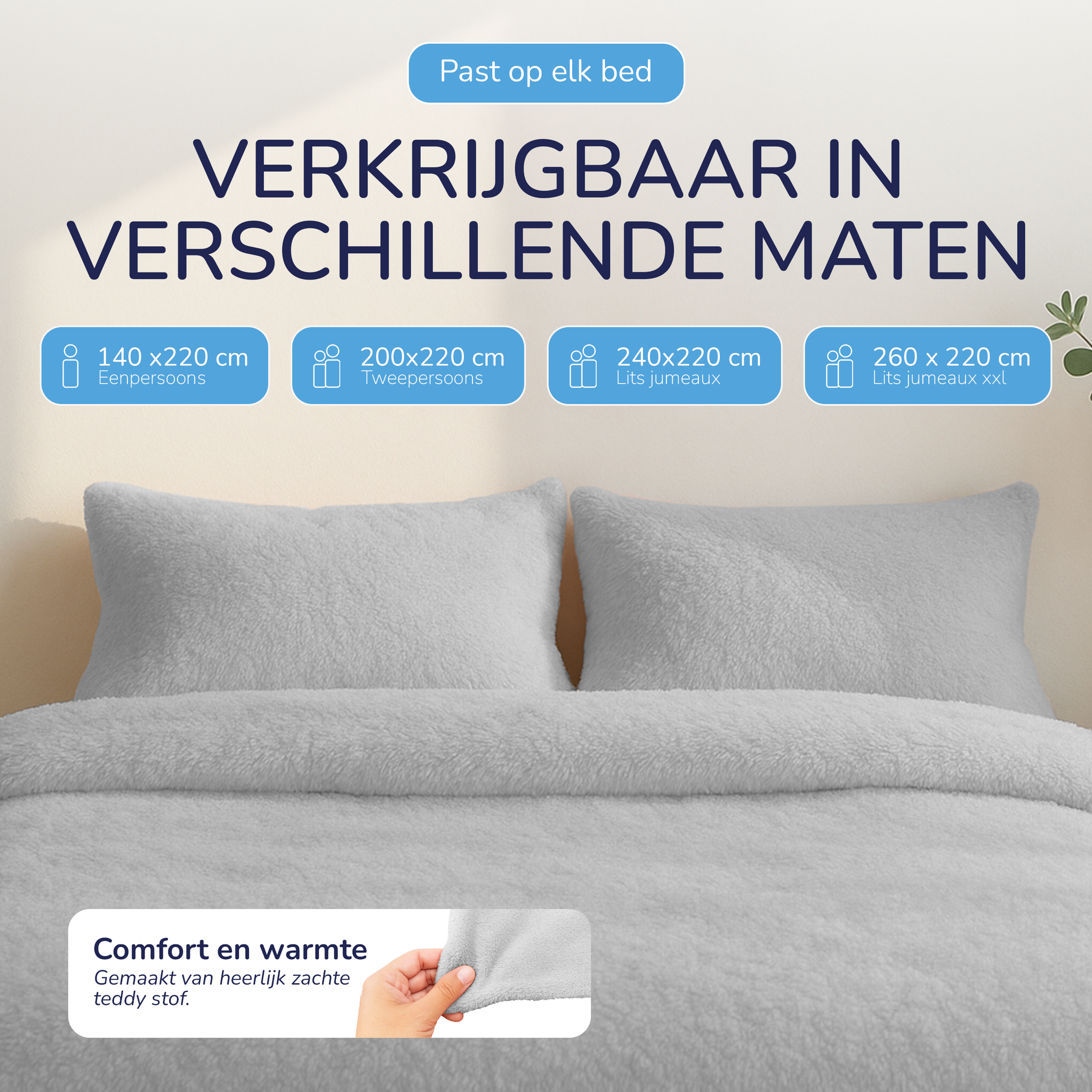 Teddy fleece dekbedovertrek - grijs - 2 kanten teddy