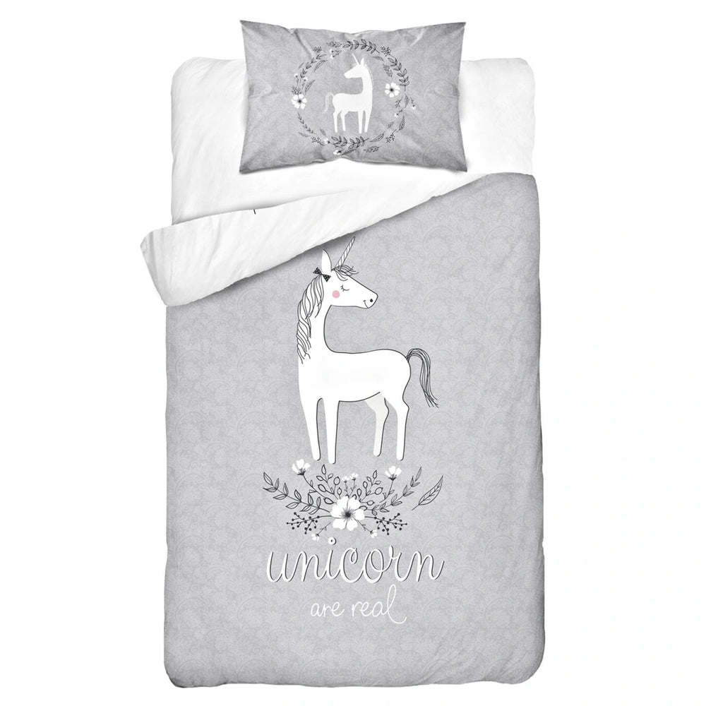 Mayamoo ledikant dekbedovertrek Unicorn - grijs - bamboe/katoen