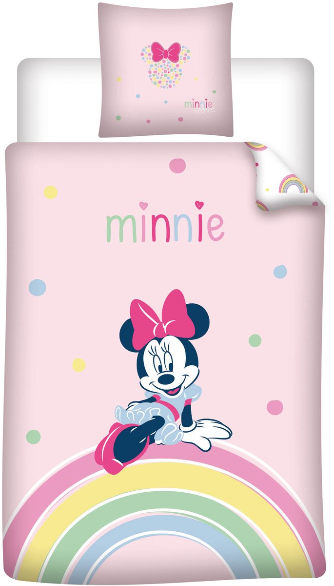 Minnie Mouse dekbedovertrek regenboog - polykatoen - eenpersoons (140x200 cm + 65x65 cm)
