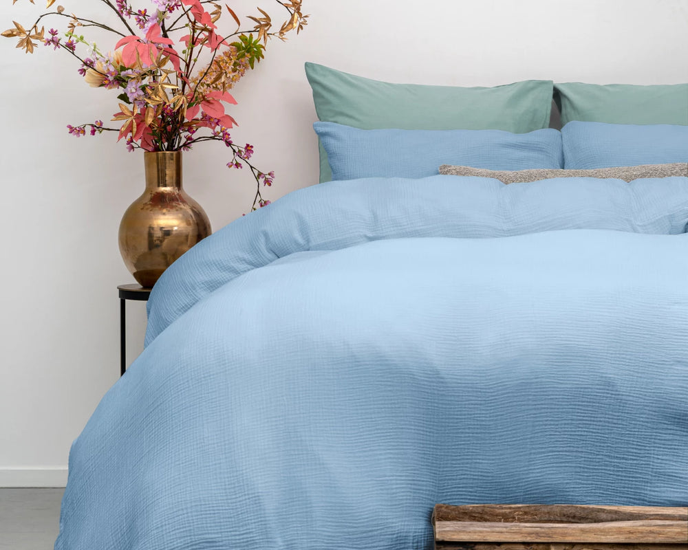 Mousseline dekbedovertrek - katoen - sky blauw