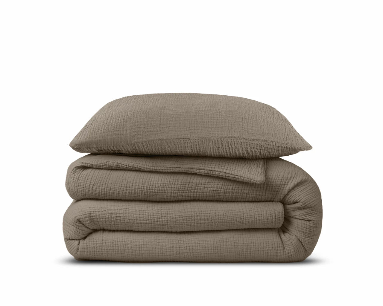 Mousseline dekbedovertrek - katoen - taupe - 1-persoons (140x220 + 60x70 cm)