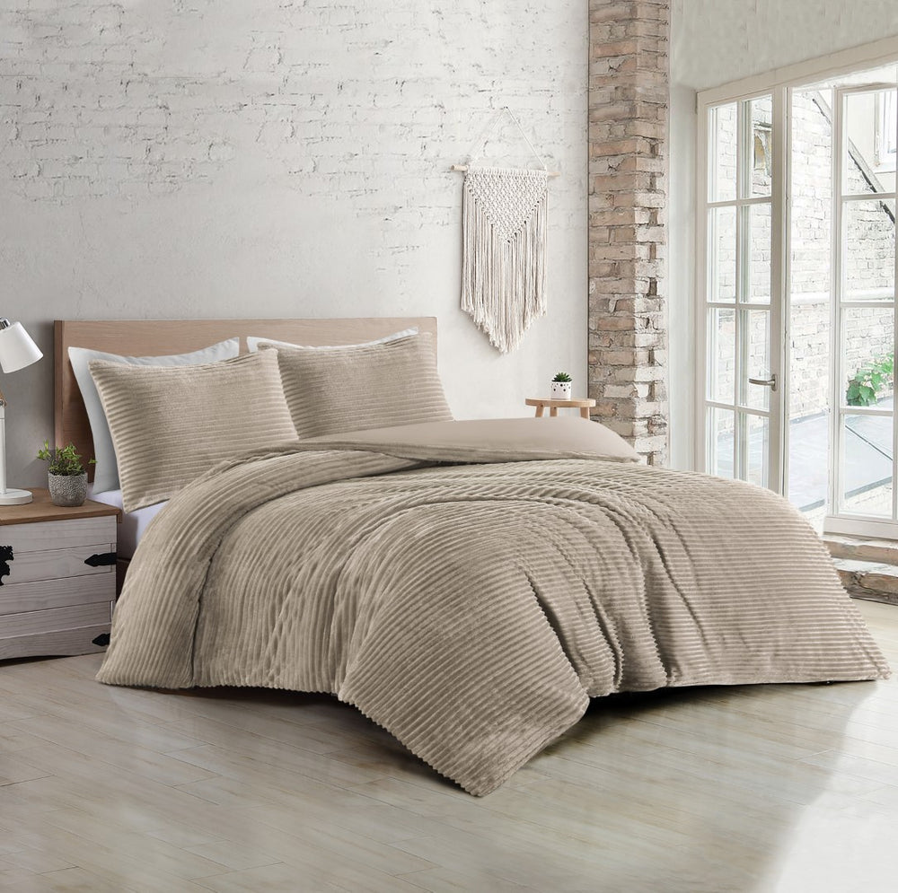 Papillon Teddy Rib Fleece dekbedovertrek Dorit - Zand